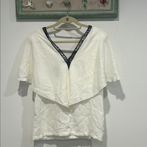 Maje White / Black Blouse Elegant Design ‘AMOUR' COLLAR-TRIMMED TOP small new - Picture 6 of 8